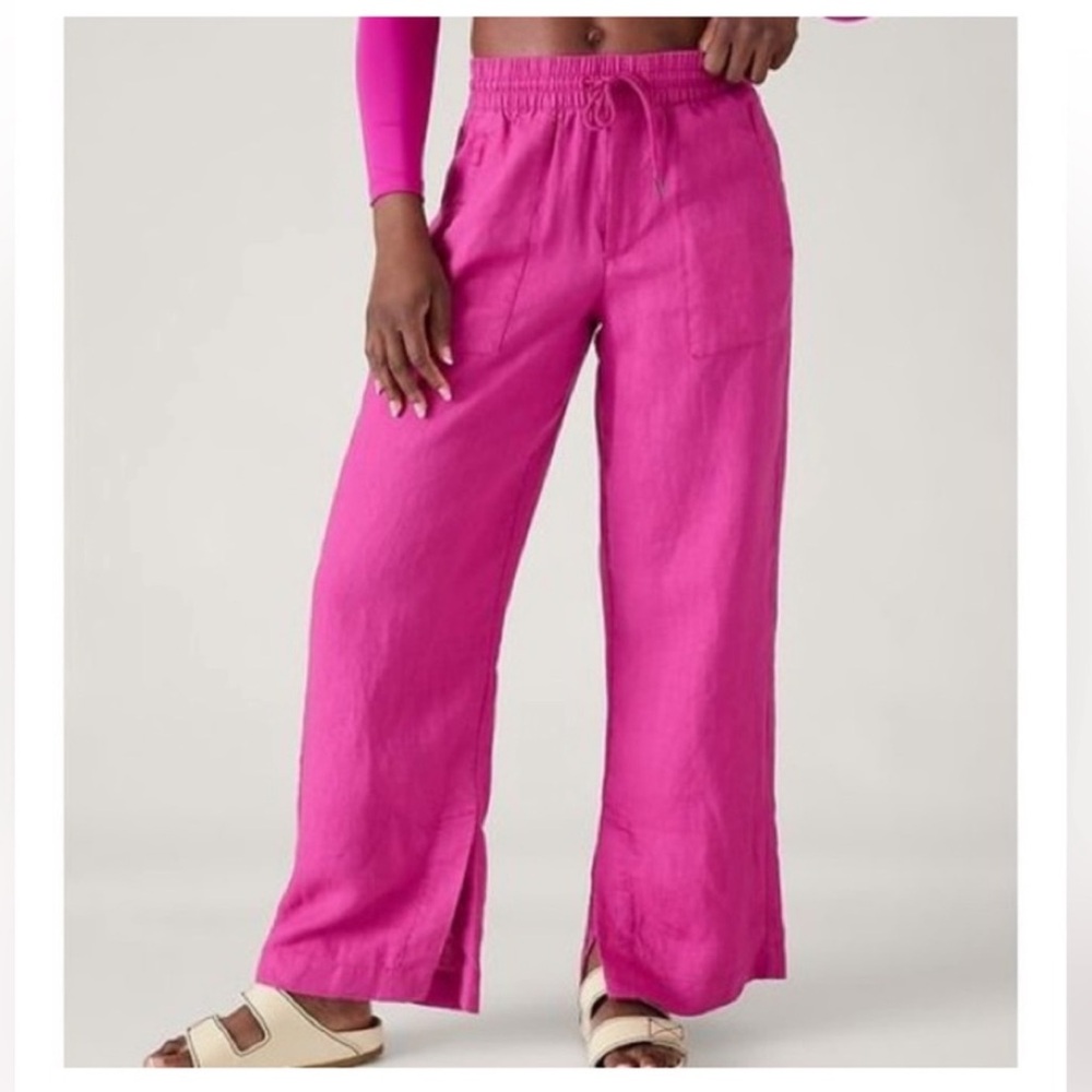 Athleta Retreat Linen Wide Leg Pants in Iceplant Pink size 1X NWT